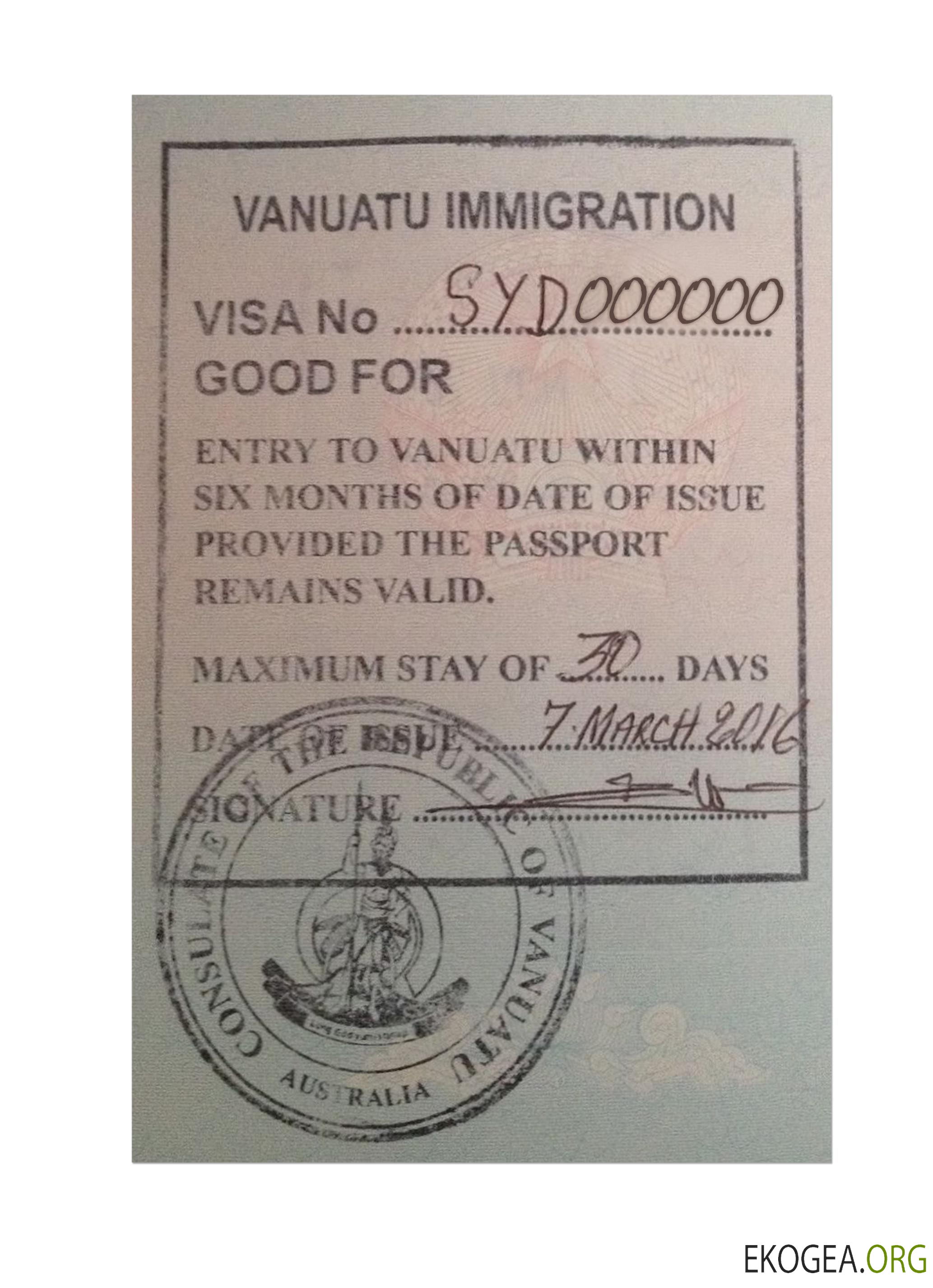 Visa timbre VANUATU